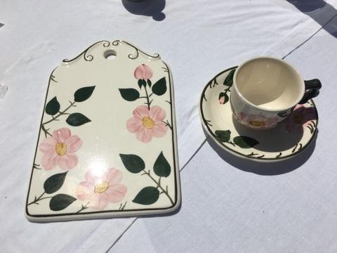 New Villeroy & Boch Wild Rose Cheese Board & Coffee Cup/Saucer RRP$182