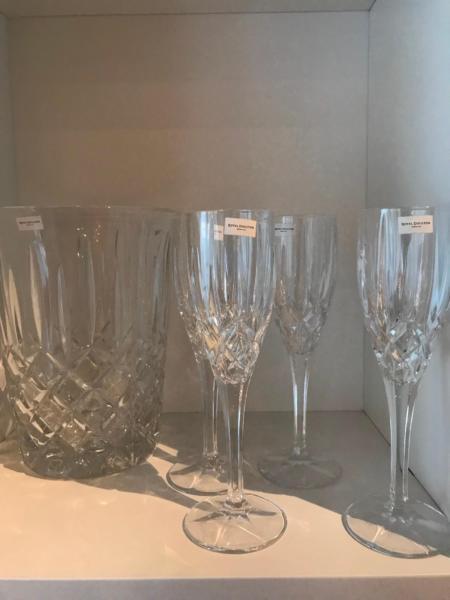 Royal Doulton Crystal Ice Bucket and 4x Flutes 5 pieces
