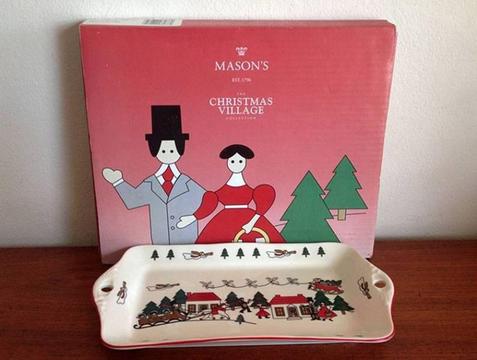 Vintage MASON'S Christmas Village Cake Sandwich Serving Tray BNIB
