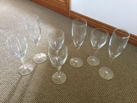 Wine glasses and champagne flutes barely used