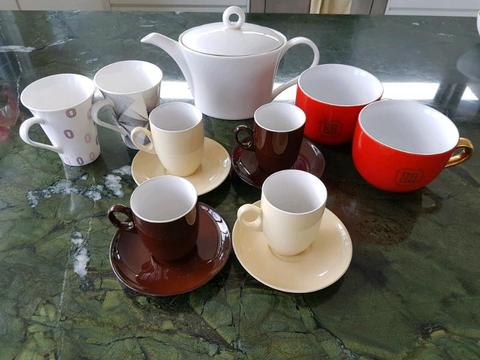 Coffee and tea cups, teapot
