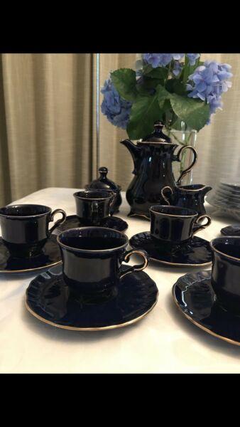 Coffee set for 6 with large cake plate & small plates