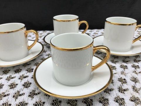 Short Black Coffee Cups - Gold Rimmed 'Country Road'