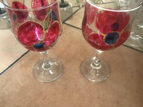 Hand Painted Wine glasses x2