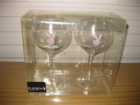 2x Extra Large Boxed Wine Glasses (Playboy Logo)
