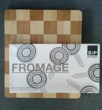 New S&P Cheese Markers & Wooden Board