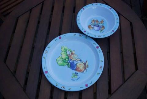 Peter Rabbit Plate and Bowl by StyleSetter International - USED