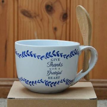 Soup Mug with Wooden Spoon -Brand New