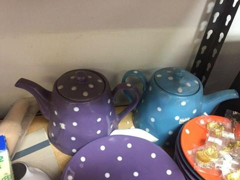 colorful china tea pot plates bowls & tea