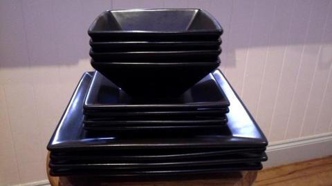 Black Square Stoneware Dinner Set 4 Service As New Rarely Used