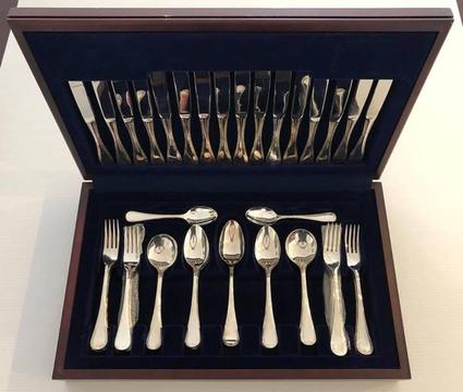 57 piece Grosvenor Silver Cutlery Set in Wooden Box