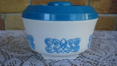 Vintage Blue & White Plastic Sugar Bowl