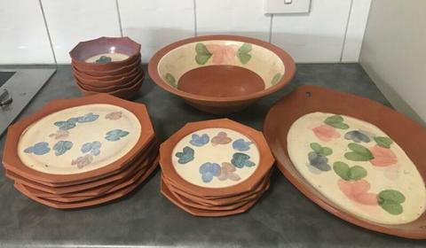 Terracotta dinner set, large bowl,tray,sugar holder&more