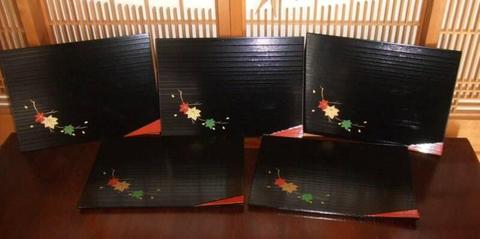 Japanese WOOD Lacquer Serving Tray Set Plate Dish Vintage NEW