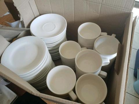 Cafe cups and plates white