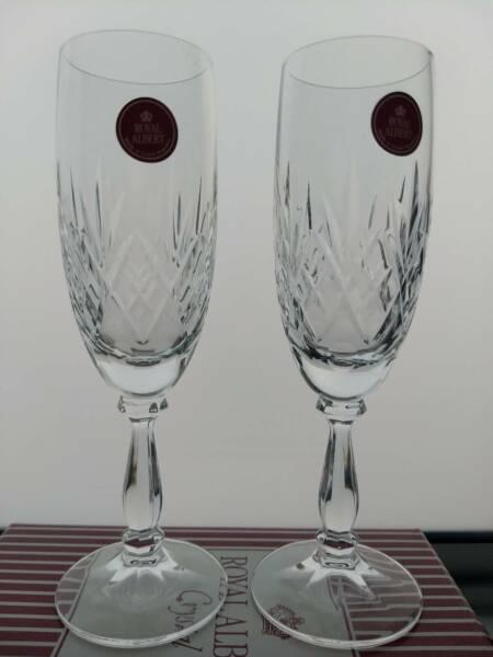 Royal Albert crystal tulip champagne glasses x2 