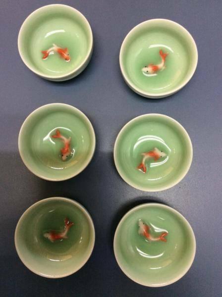 Set of 6 Small Bowls enhanced with Koi Fish -New/Unused