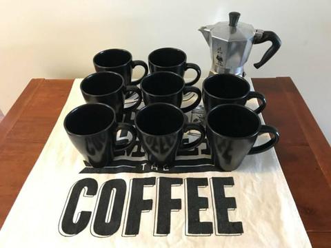 Large Black Mugs x 8 - Never Used!