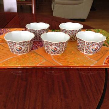 Vintage Ceramic Japanese Signed Arita Sushi sauce bowl set /Kutan