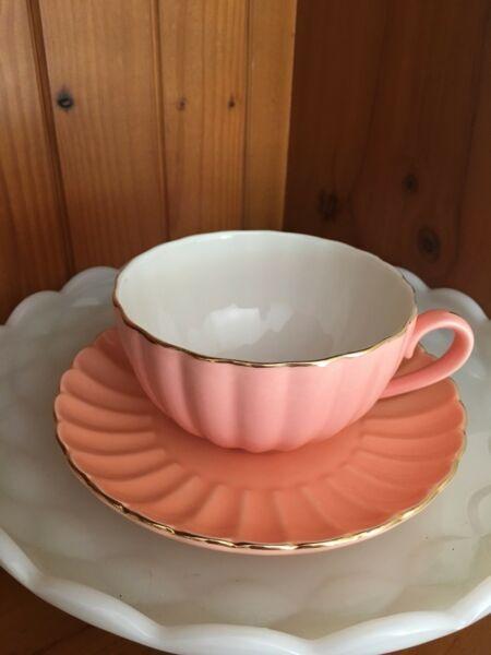 Peach teacup and saucer set from T2