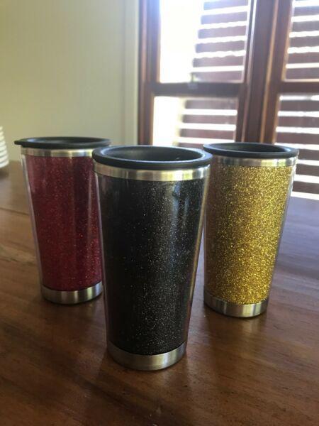 3 x Reusable Insulated Tea or Coffee Cups with Lids