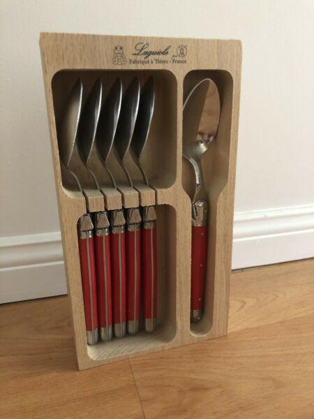 BRAND NEW Laguiole Andre Verdier Cutlery Red Spoons x 6