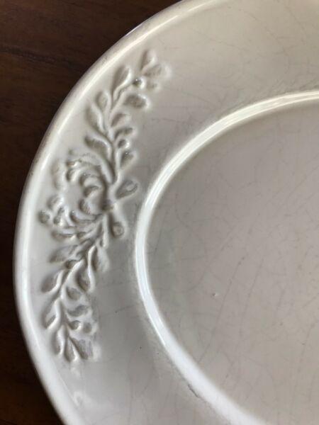 6 x Embossed Oval White China Entree Plates (26.5cm x 20cm)