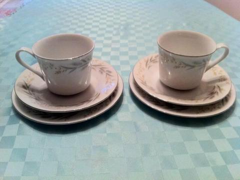 2 SETS - FINE CHINA TEACUPS TRIO MADE IN JAPAN #5516