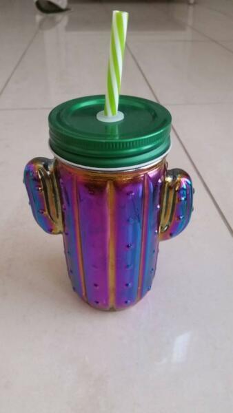 Fun Shimmery Cactus Cup with lid and straw