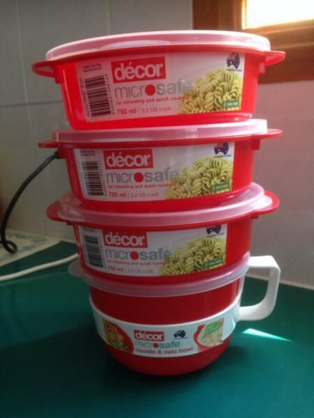 RED DECOR MICROSAFE CONTAINERS and NOODLE & OATS BOWL