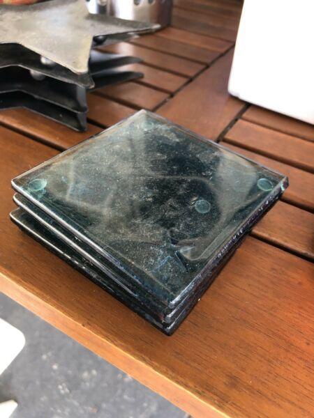 Blue glass drink coasters