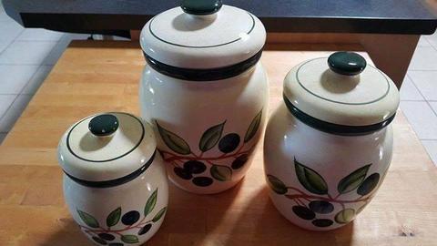 ♥ .•:*¨¨*:•.Set of 3 CERAMIC KITCHEN CANISTERS.•:*¨¨*:•.♥