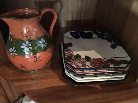 Hand painted plates & water jug