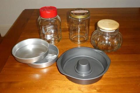 Vintage Bake Ware and Large Glass Storage Jars
