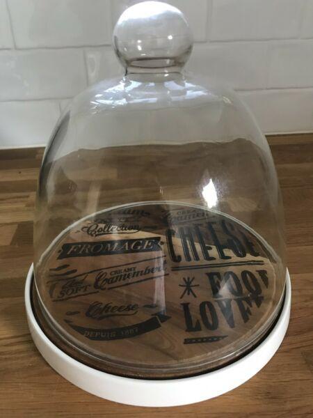 Cheese board platter with glass cloche