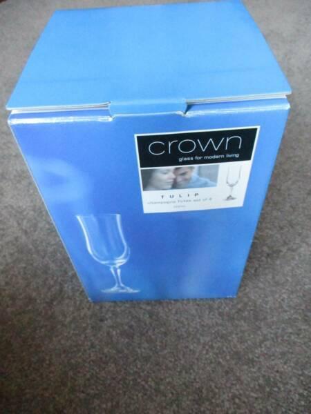 Crown Tulip Champagne Flutes Qty 4 As New