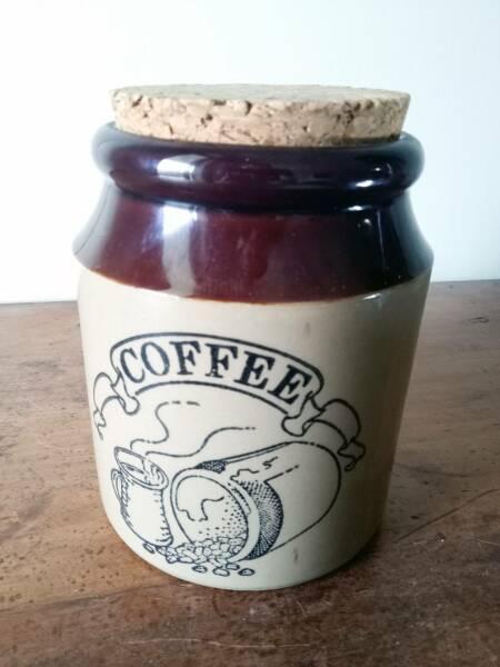 Vintage/retro stoneware ceramic coffee pot with cork lid