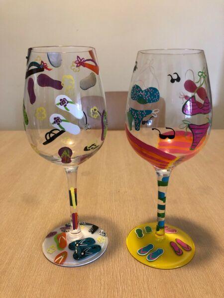 2 x hand painted wine/cocktail glasses