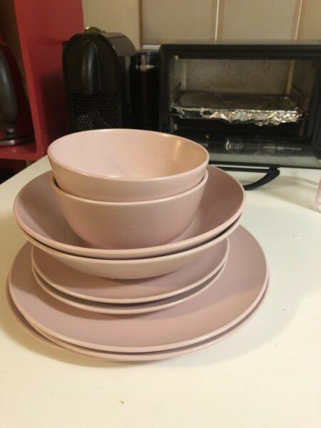 IKEA pink dinner plate and bowl