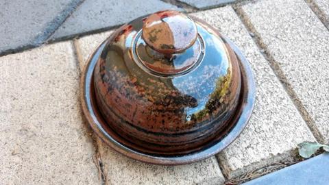 Hand made clay butter dish