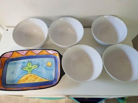 5 x ceramic white bowls