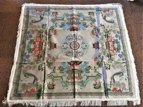 Vintage Brocaded Flowers Silk Tablecloth