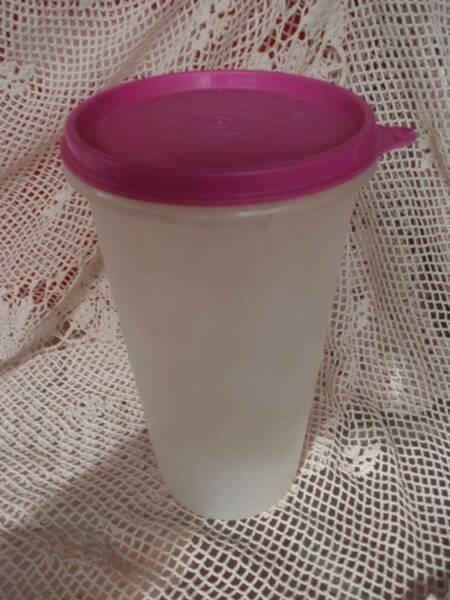 TUPPERWARE TALL ROUND CANISTER BRIGHT PINK SEAL 22CM HIGH