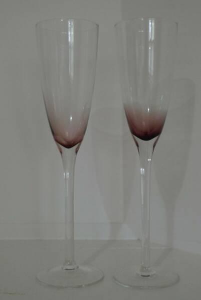 Pair of quality handmade tall champagne glasses