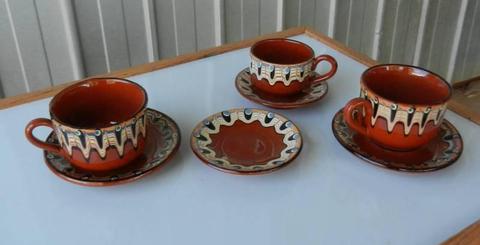 Teacup Coffee Cup Saucer set 1950's Troyan Pottery from Bulgaria