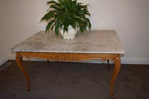French Provincial Oak/ Marble Dining Table