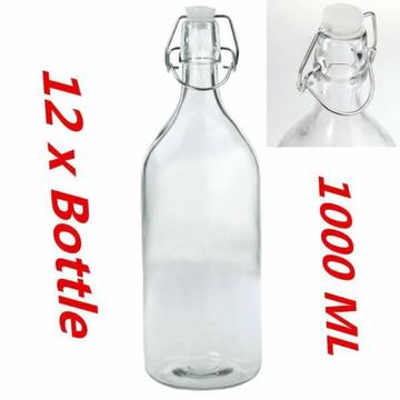 12 X 1000ML GLASS WATER BOTTLES 1L - CLIP LOCK LID $23.00