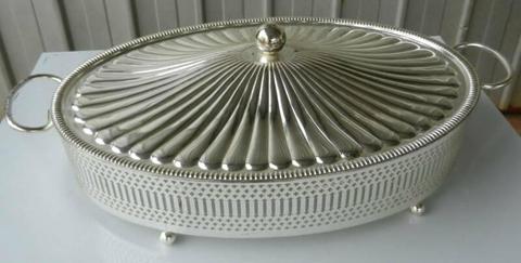 Oval Serving Platter Stand and Lid Silver Plate No Glass Insert