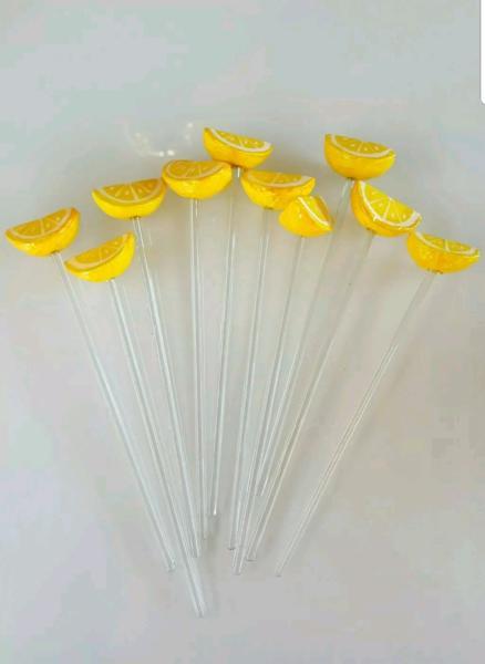 Wanted: 100 COCKTAIL STIRRERS WITH FRUIT SEGMENT TOPPER- LEMON SEGMENT