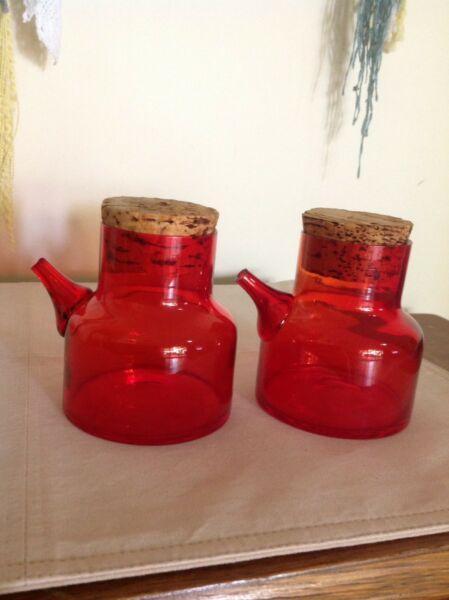 Vintage Retro 70's Takahashi Red Glass Cruet Set x 2